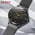 OLEVS 6860 Модные мужские наручные часы Power Reserve Date Dial сетчатые кварцевые часы мужские спортивные аналоговые часы Multi Time Zone Clock